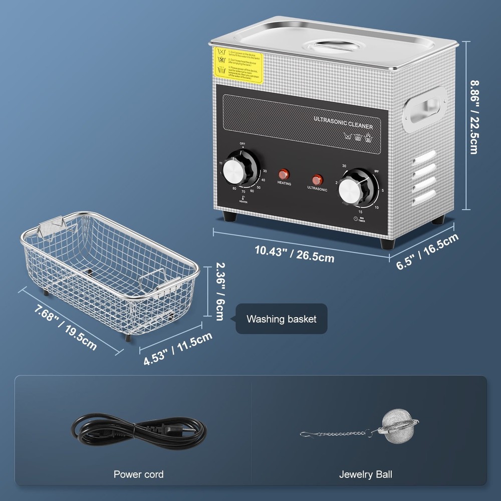 3L Digital Ultrasonic Cleaning Device with Heating Function and Timer w/Basket