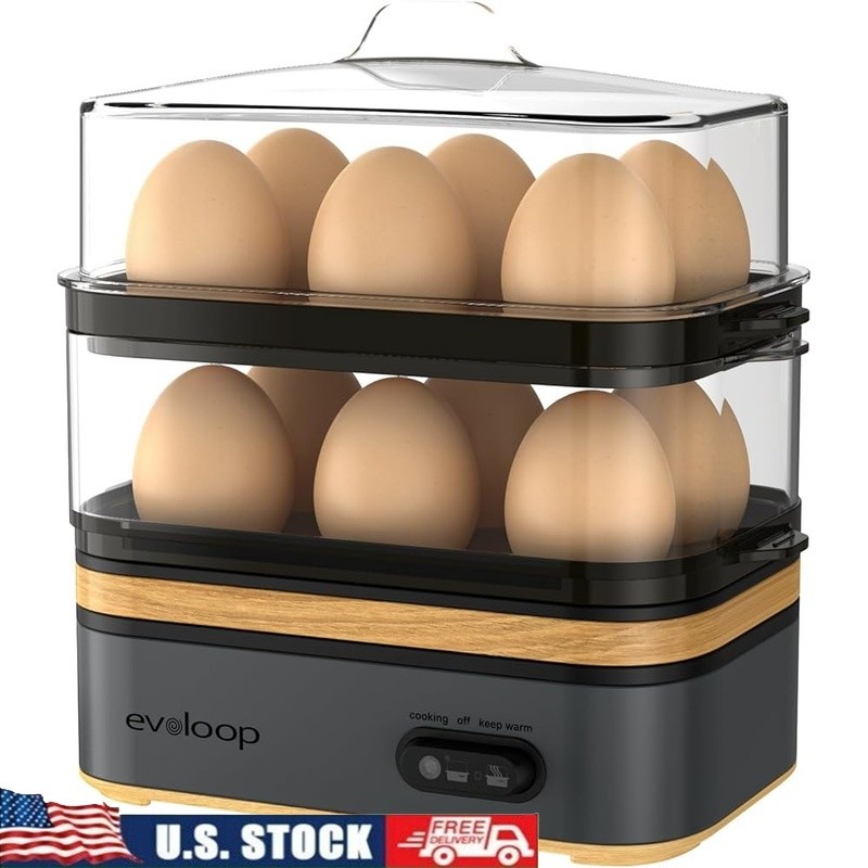 Stackable Egg Cooker 12 Eggs Rapid Boiled Poached Easy Clean Dishwasher Safe New