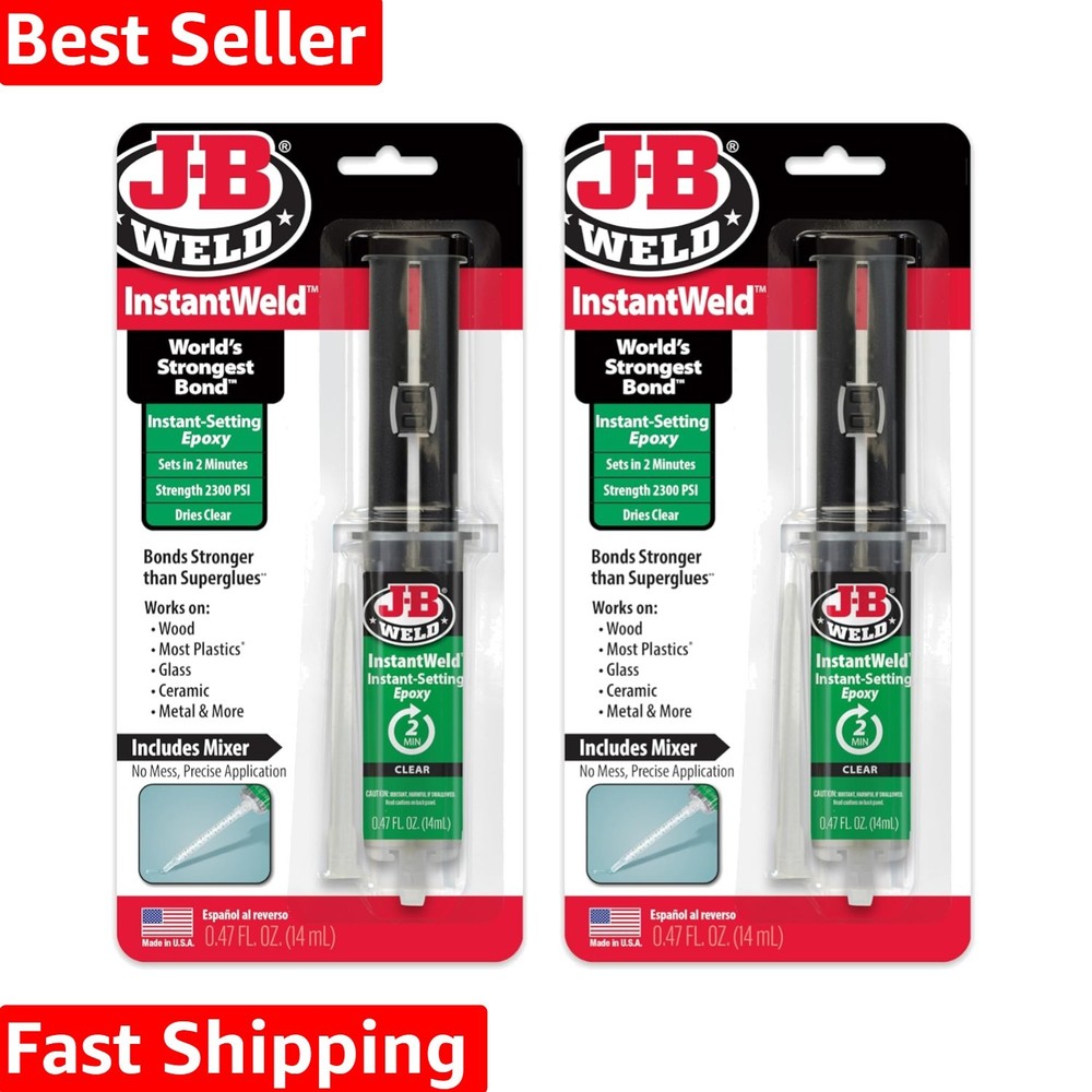 J-B Weld InstantWeld: 2 Pack 14ml Clear Epoxy - Strong Bond, Quick Application