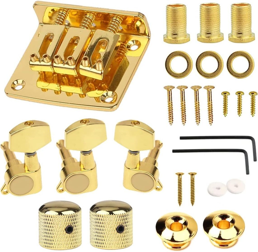 Complete 3 String Box Guitar Replacement Part inclued Saddle Bridge gold