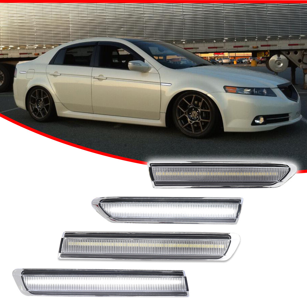 For 2004-2008 Acura TL Clear Front+Rear White LED Side Marker Lights Lamps 4PCS