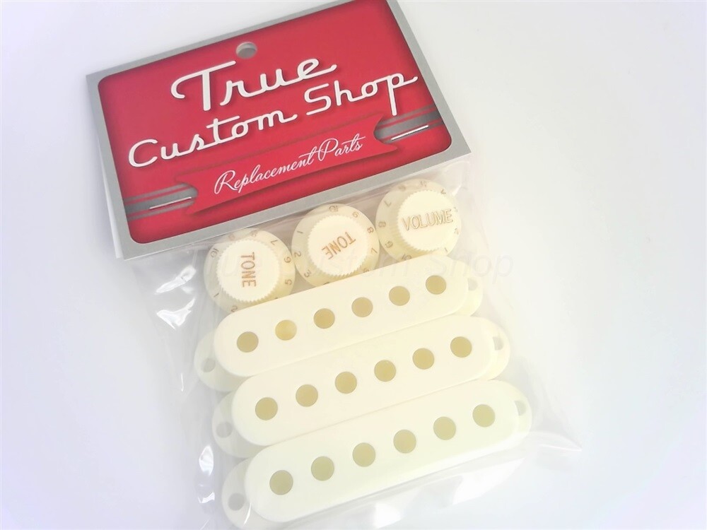 True Custom Shop® Parchment Pickup Covers Knobs & Tip Kit for Fender Strat
