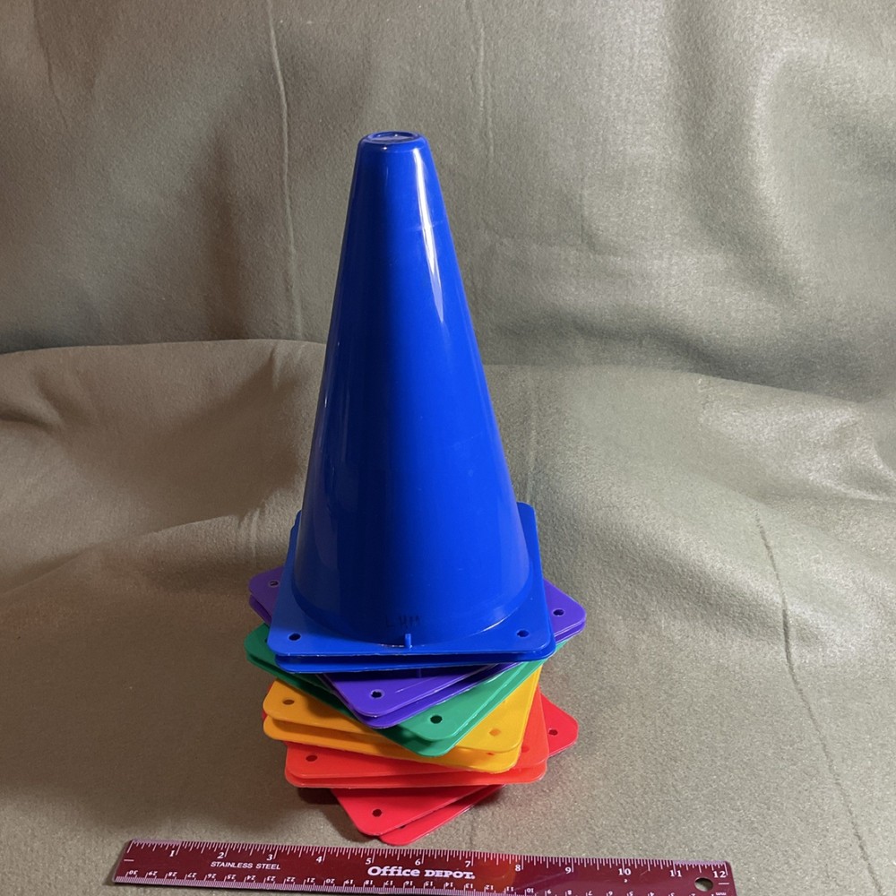 LHM Multi-Color Plastic Safety Cones Stackable Set Approx. 12 Inch Marked Cone