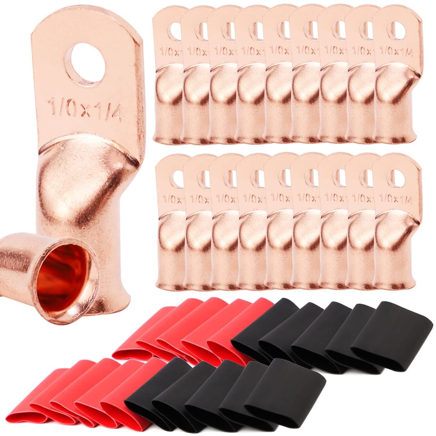 10/30Pcs Copper Battery Lugs Ring Terminals Cable Ends 1/0,2 AWG Wire Connectors
