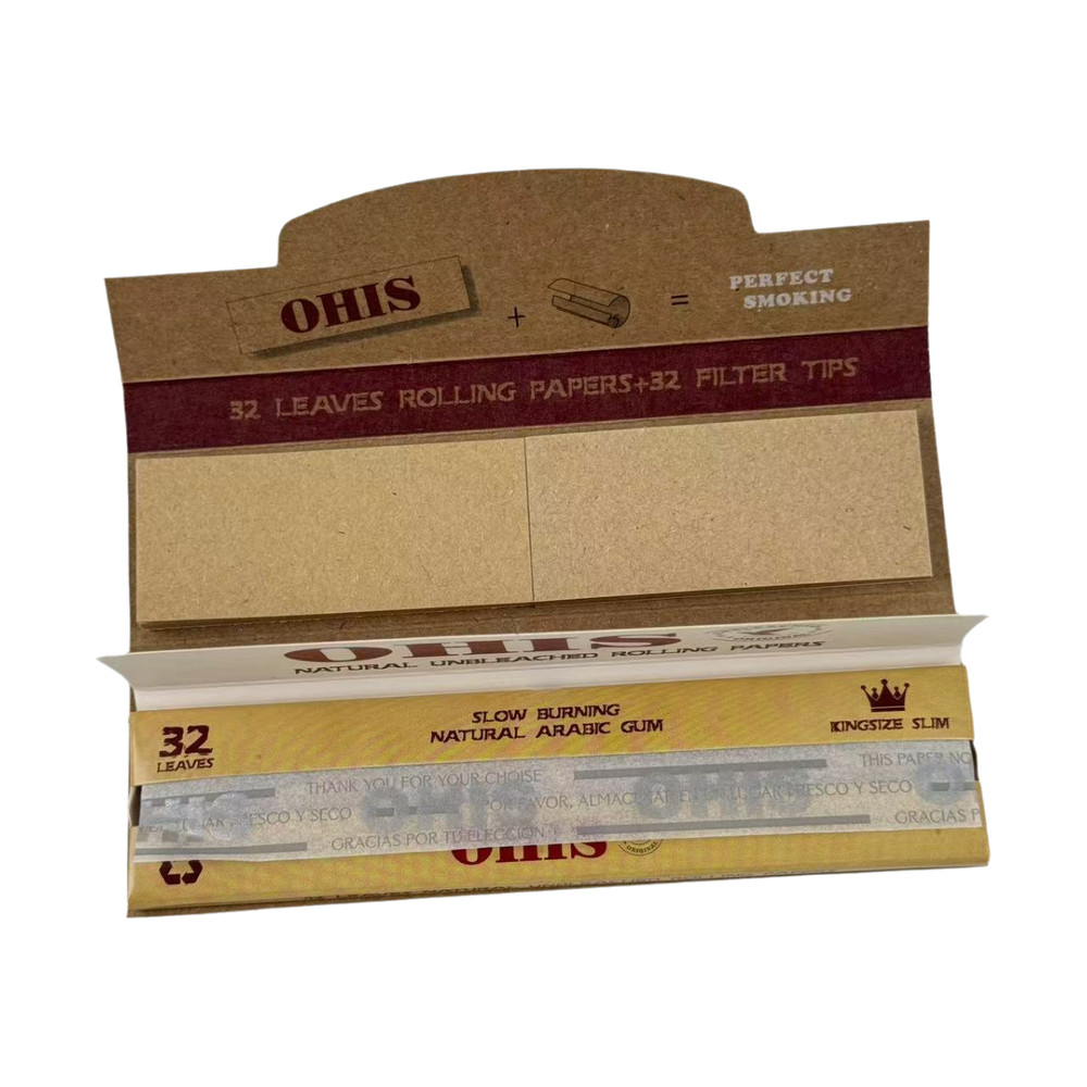 OHIS Natural unbleached King Size Rolling Papers with filter tips 24 booklets