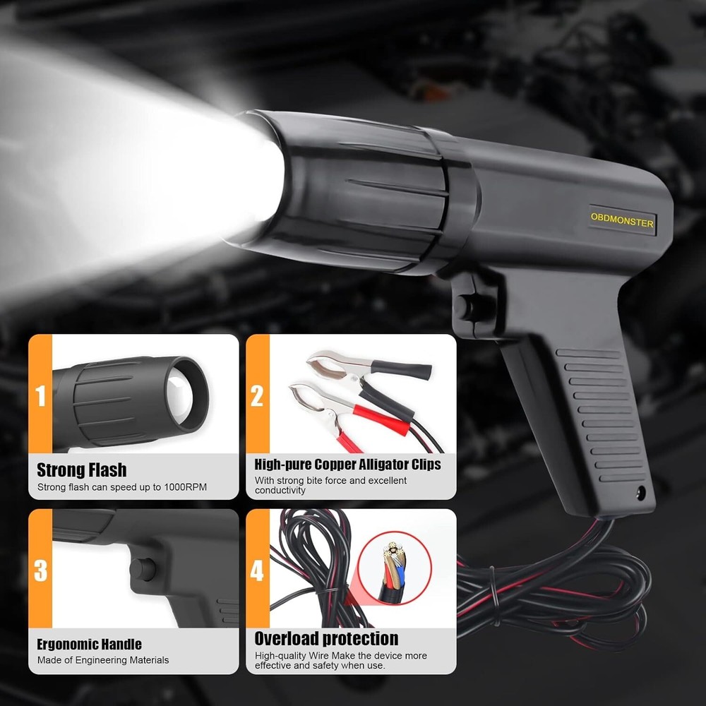 Inductive 12V Automotive Timing Light for Petrol Engine - Precision Diagnostics