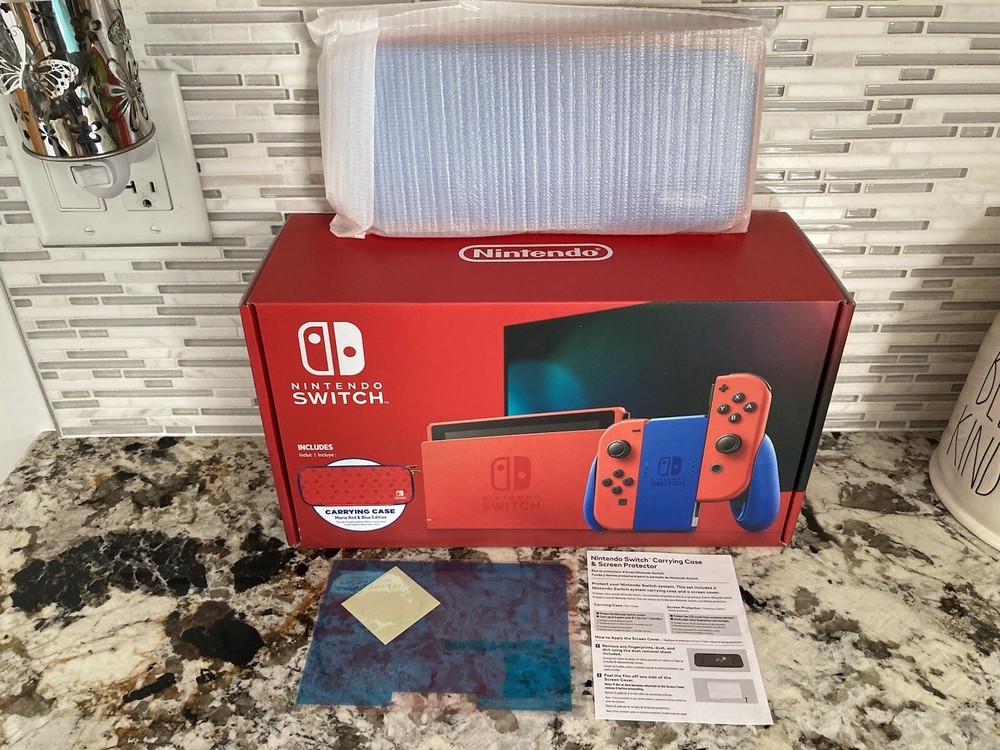 Nintendo Switch Complete EMPTY Box Mario Red & Blue Edition w/ Carrying Case