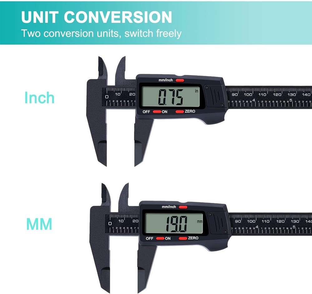 Kynup Digital Caliper, Caliper Measuring Tool with LCD 6" Plastic, Black
