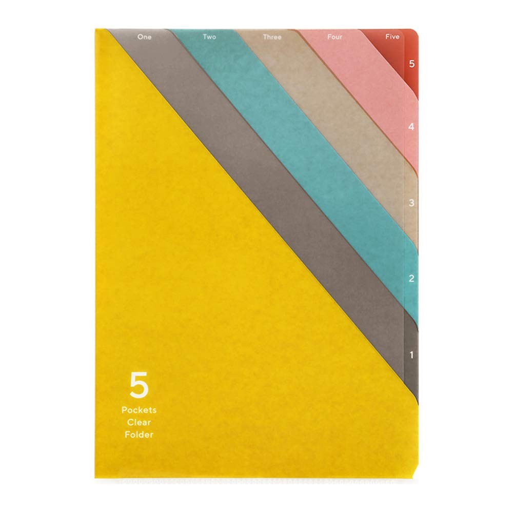 35339006 Clear Holder 5 Pockets A4 Striped Pattern Yellow Document Organizer