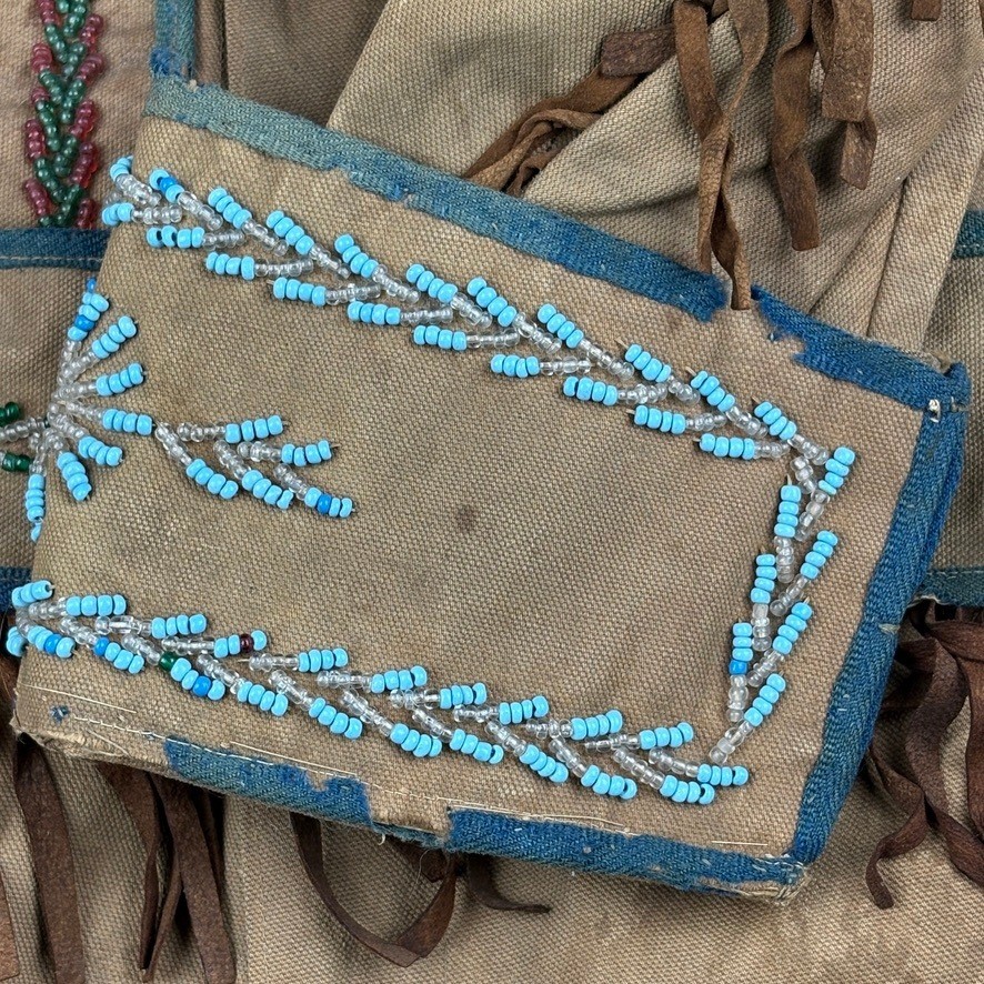 Antique Native American Canvas Beaded Ceremonial Fringe Jacket Coat Metis Cree