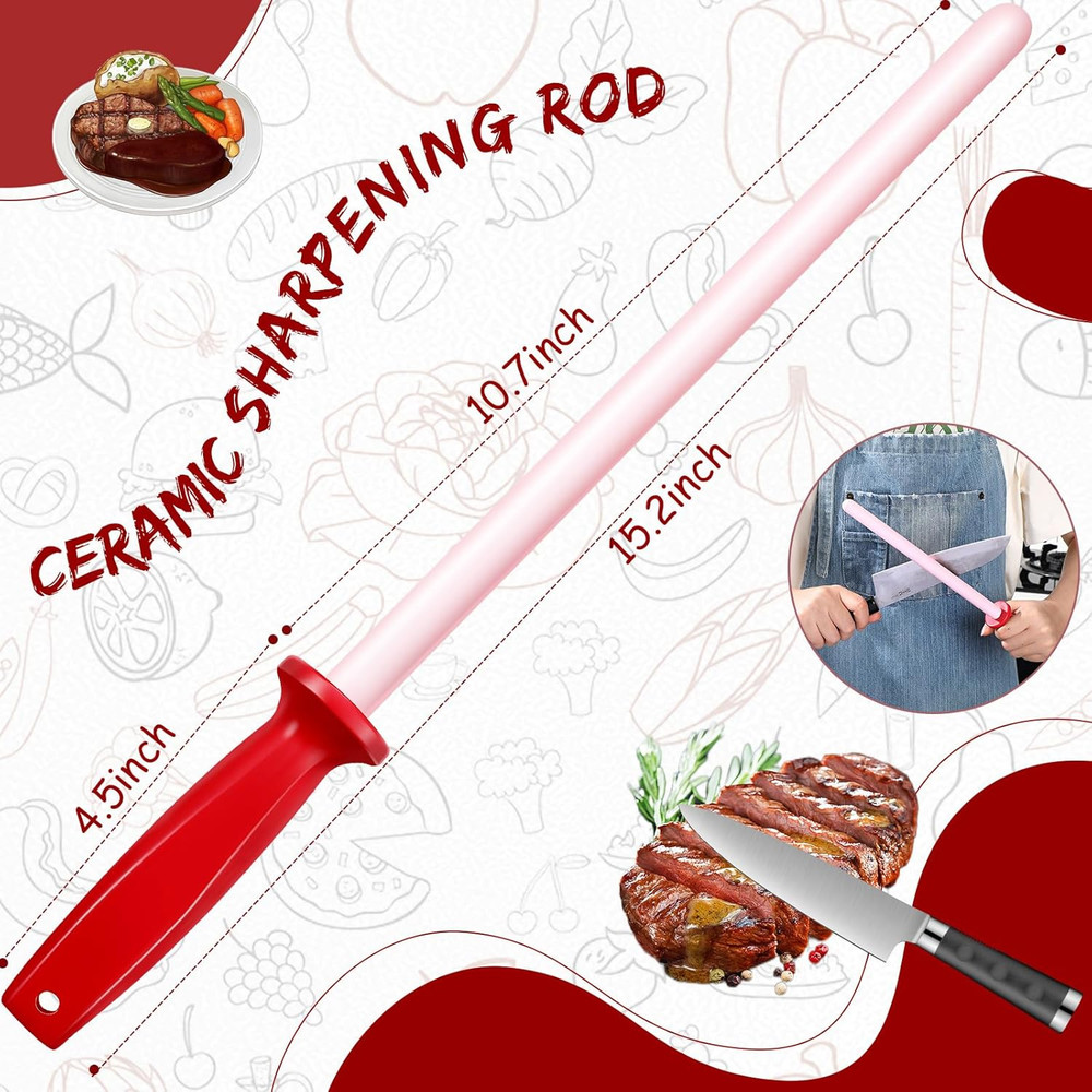 11 Inch Ceramic Sharpening Rod Lightweight Durable Knife Sharpener with Handle