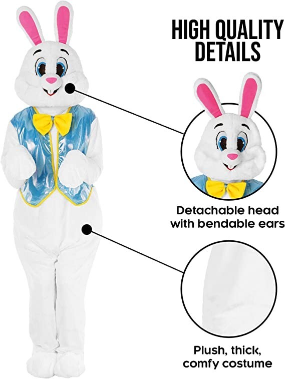 Adult Deluxe Easter Bunny Costume Unisex White Rabbit Mascot Fancy Dress