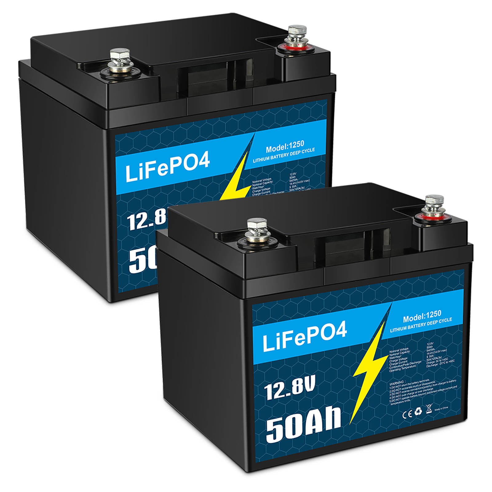 2 Pack KUNLUN Lithium Battery Lifepo4 12V 50Ah Solar Batteries for Deep Cycle RV