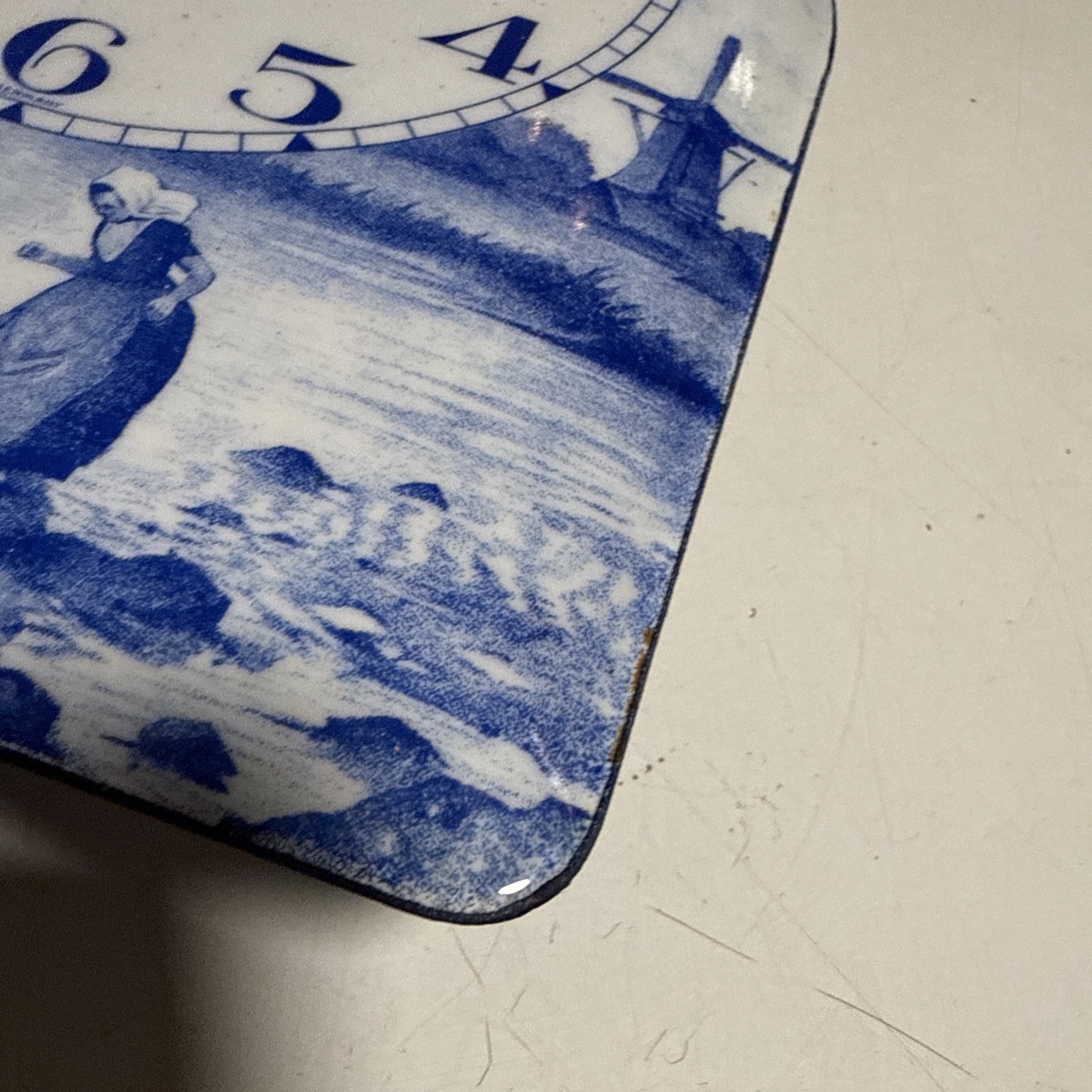 Vtg Delft Germany Blue And White Porcelain Wall Clock Windmill