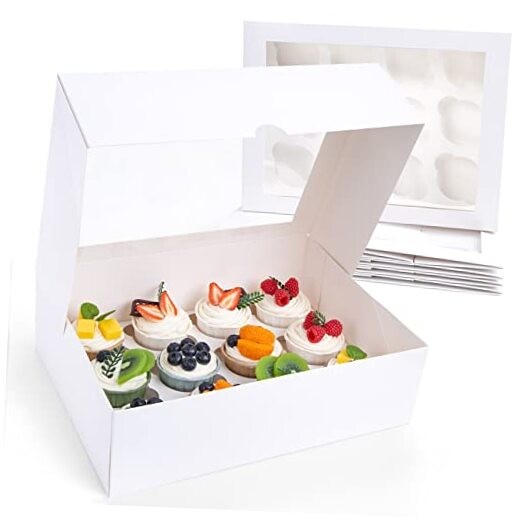 12 Count Cupcake Boxes, 6PCS Cupcake Container with Window Boxes White-1