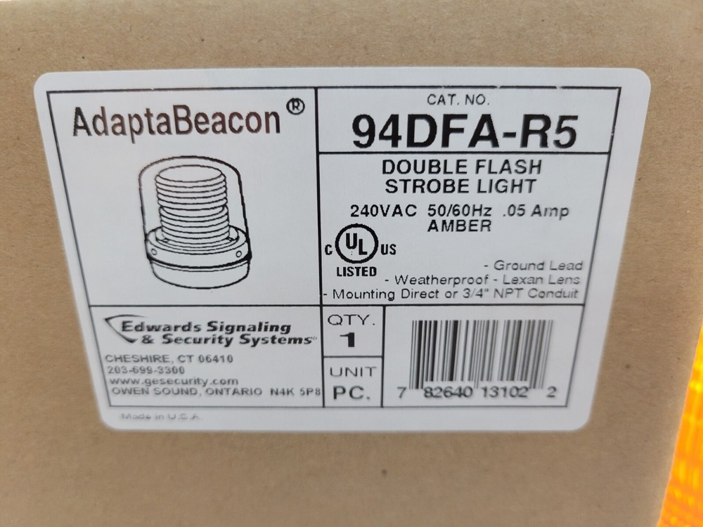 Edwards AdaptaBeacon 94DFA-R5 AMBER Double Flash Strobe Light NOS NEW