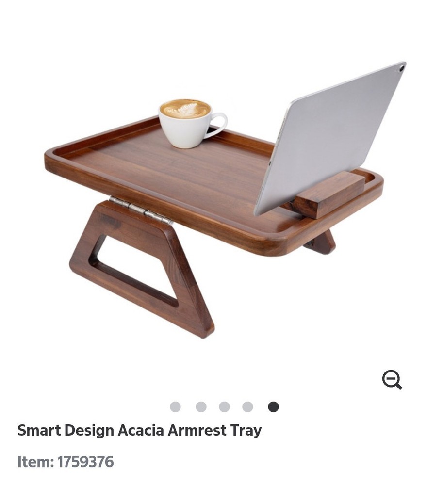Smart Design Acacia Wood Armrest Tray Set, Medium Brown, Folding Device Holder
