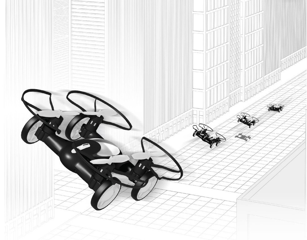 Sharper Image Fly+Drive Drone Remote Control Dual-Function Black White Vehicle