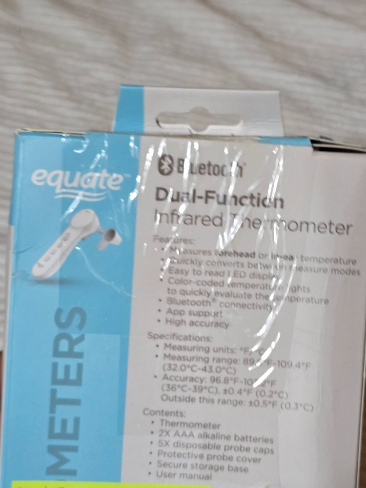 Equate Bluetooth Dual-Function Infrared Thermometer Measures Forehead In-Ear (E