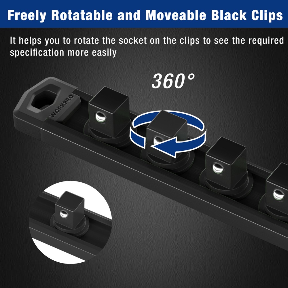 WORKPRO 1/2'' Dr Magnetic Socket Organizer MultiColor Aluminum Alloy Socket Rail
