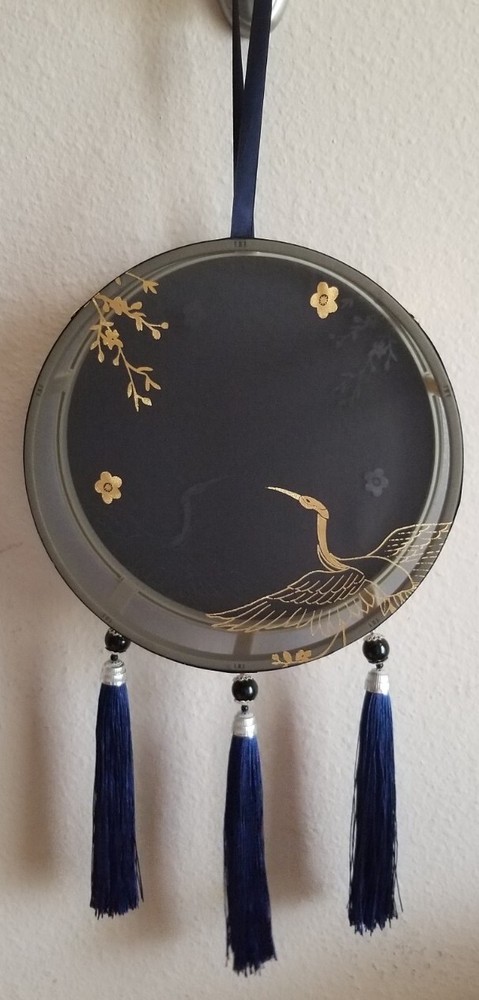 Black & Gold Crane Handheld Fabric Lantern