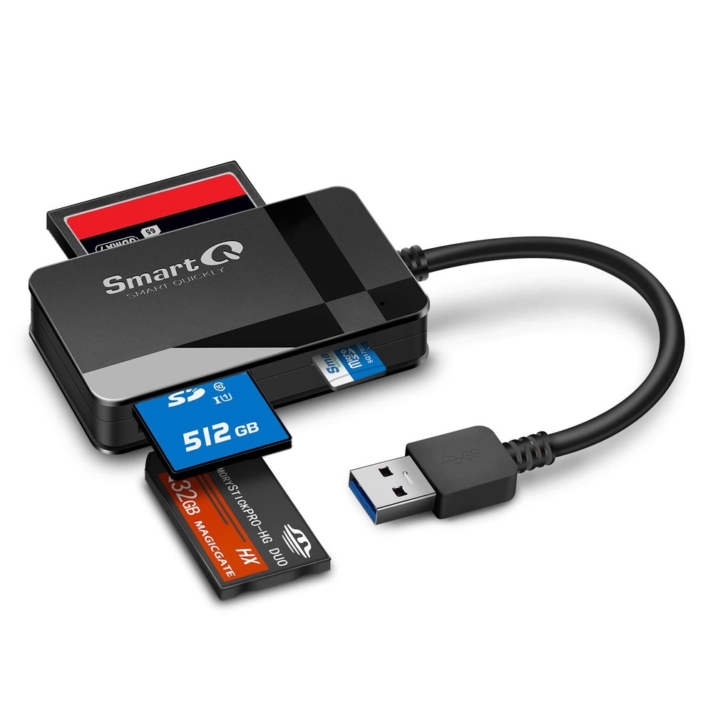 SmartQ C368 USB 3.0 Card Reader - Plug & Play, Compatible with Regular, Black