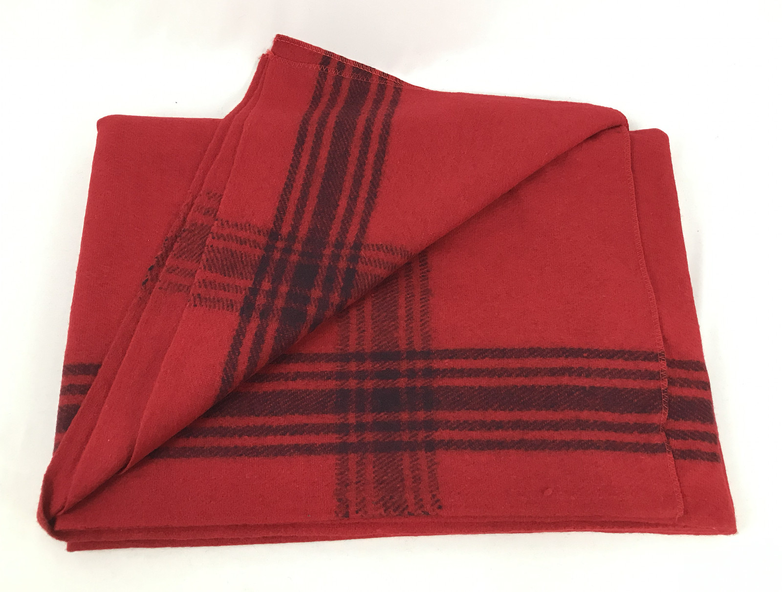 Red Wool Blanket with Blue Stripes