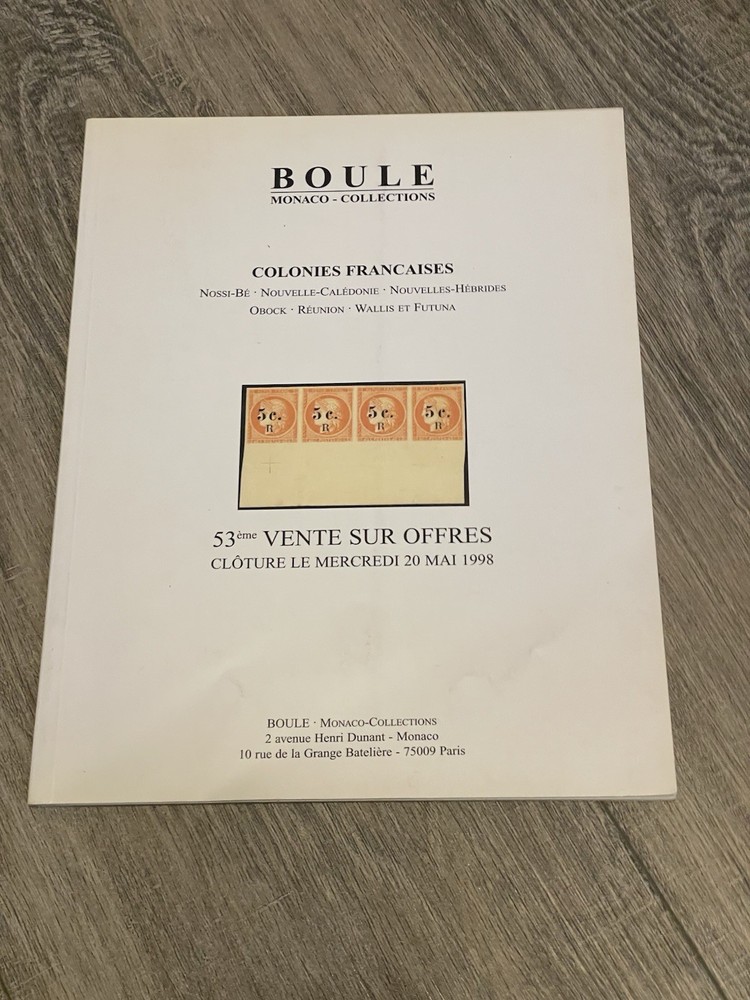 1998 Boule Monaco French Colonies Stamp Auction Catalog Paperback
