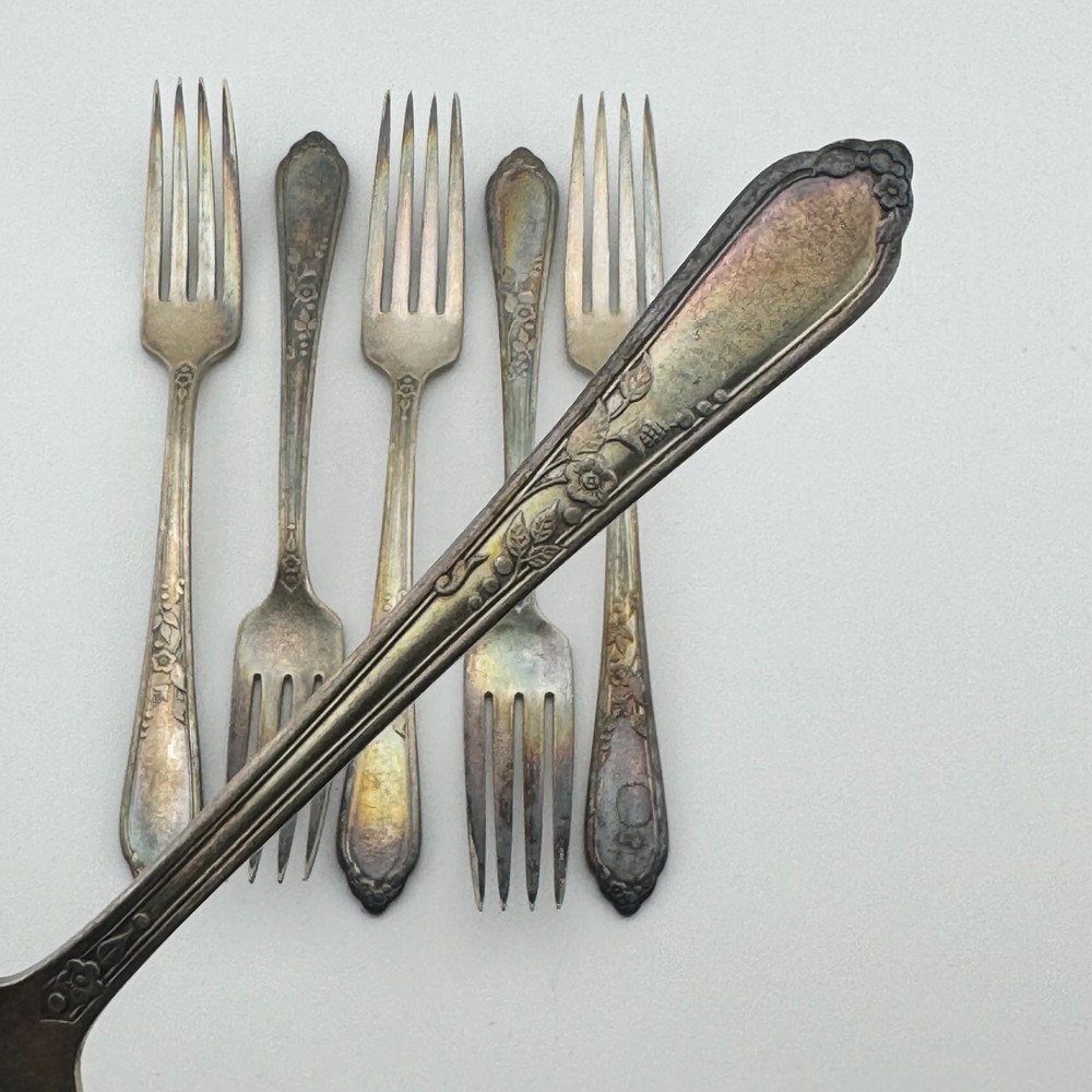 6 Oneida Par Plate Camille Pattern Dinner Forks Silverplate Floral Flatware