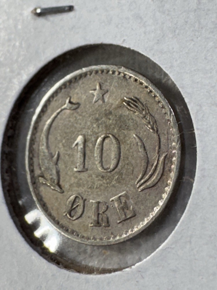 1884 Denmark 10 Ore Small Silver Coin Cleaned