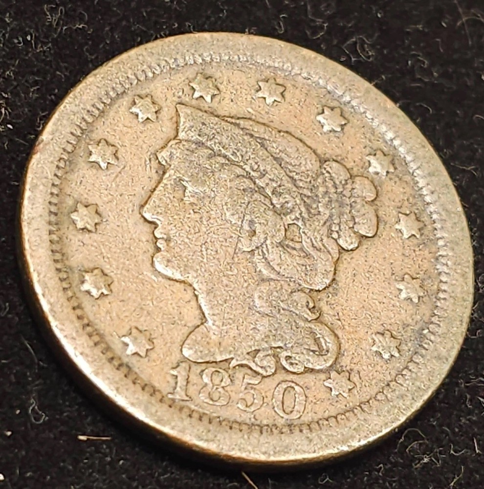 1850 Braided hair Large Cent / Very Good