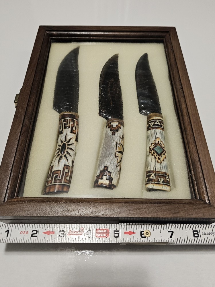3 Piece Obsidian Knife Collection with Display Box