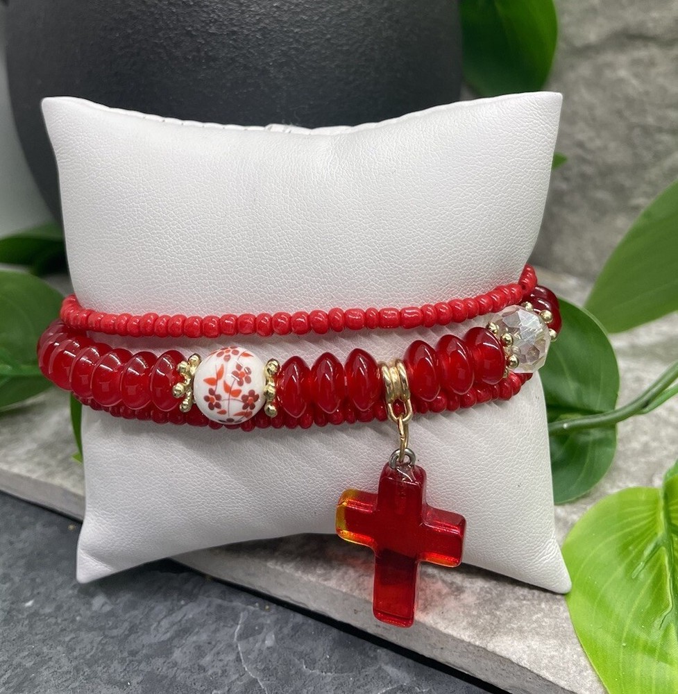 3 PC Handmade Boho Beaded Stackable 7” Plus Stretch Bracelet Set New B2413
