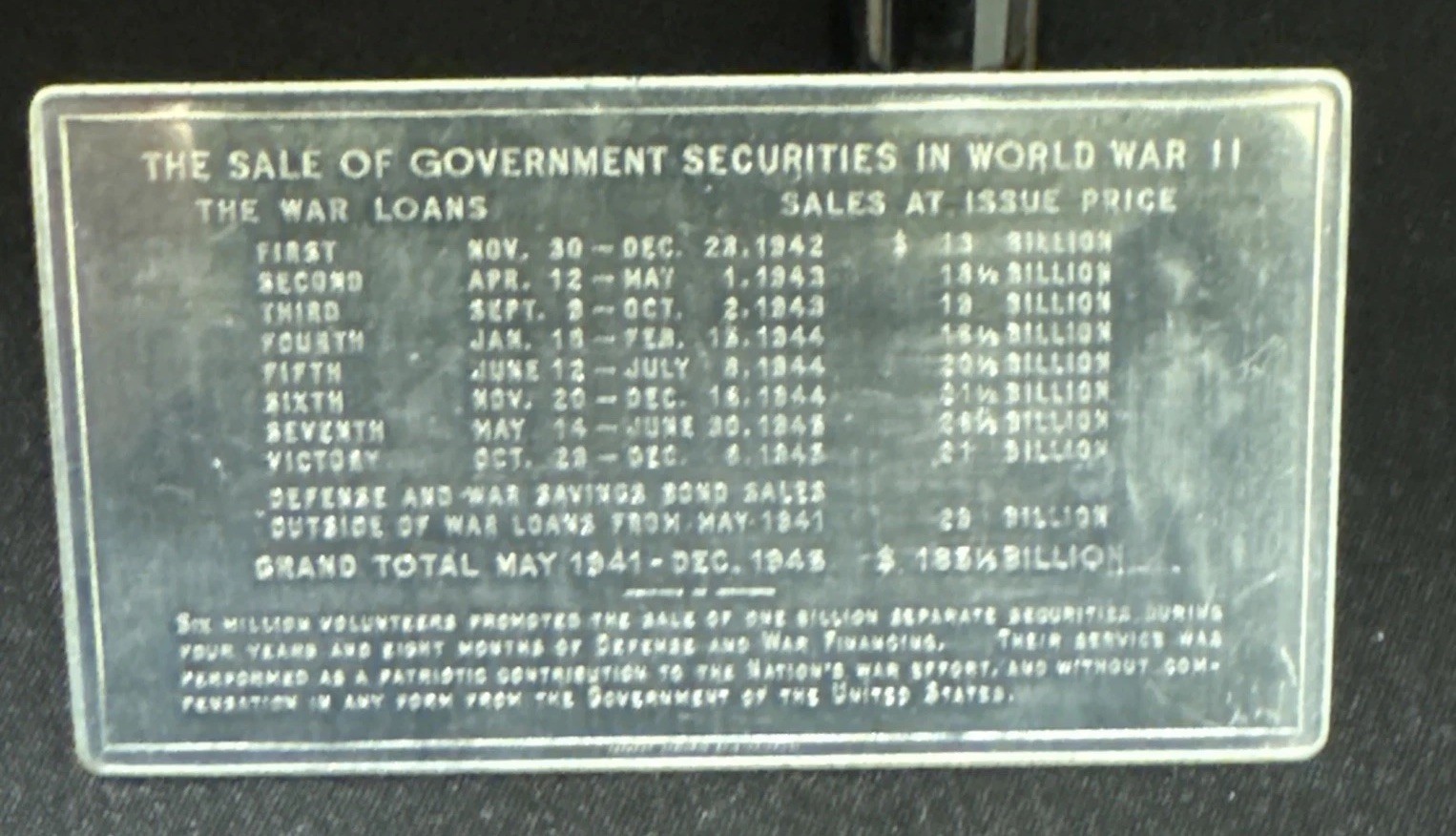 Vintage US Saving Bond Appreciation Aluminum Plaquette 1941-1945 WWII Minuteman