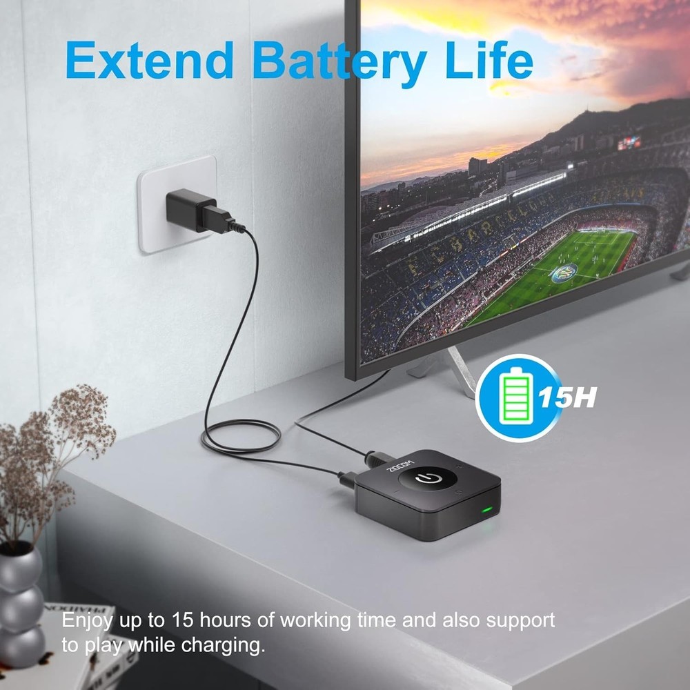 ZIOCOM Bluetooth Transmitter for TV PC Stereo Optical 3.5mm RCA Dual Link 2 Dev
