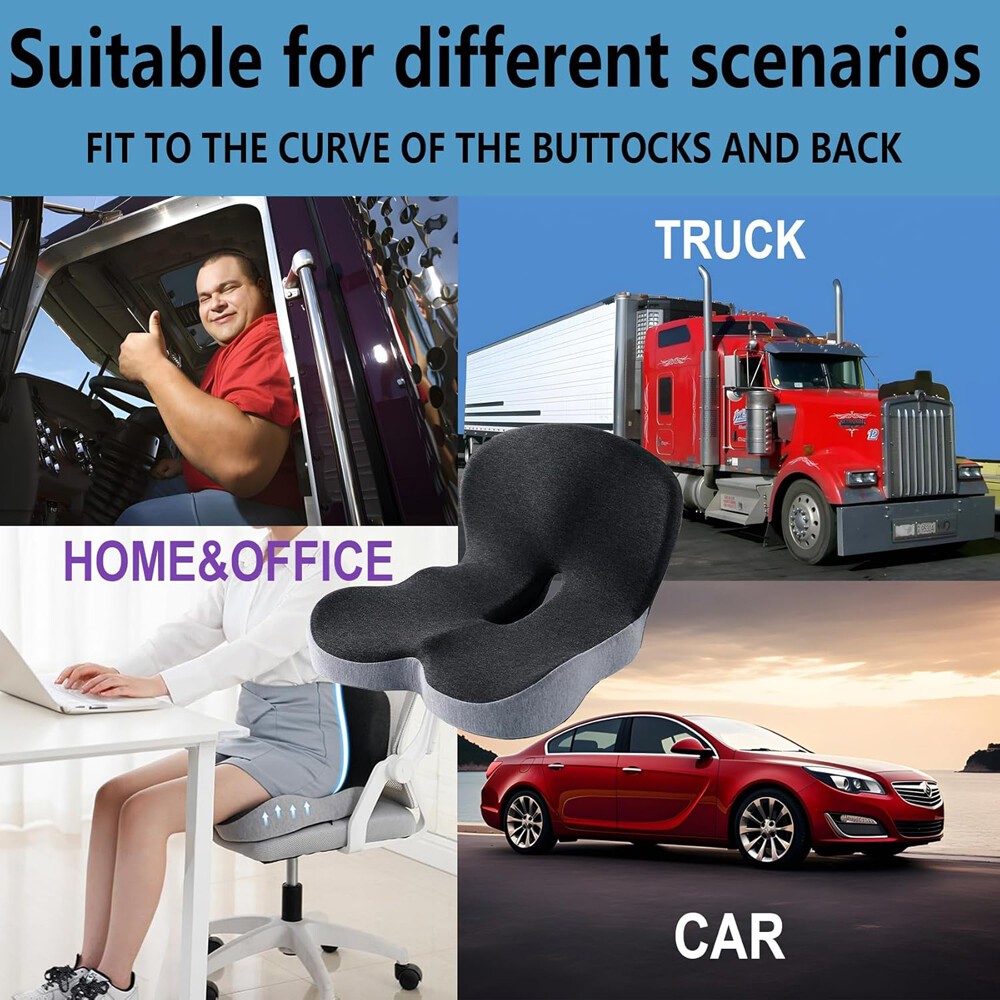 Memory Foam Seat Cushion Lumbar Support Ergonomic Back Support for Office Car US