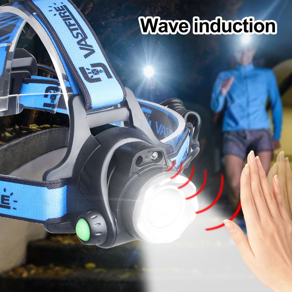 White Sensor LED Zoomable Headlamp Predator Head Torch Light USB Rechargeable