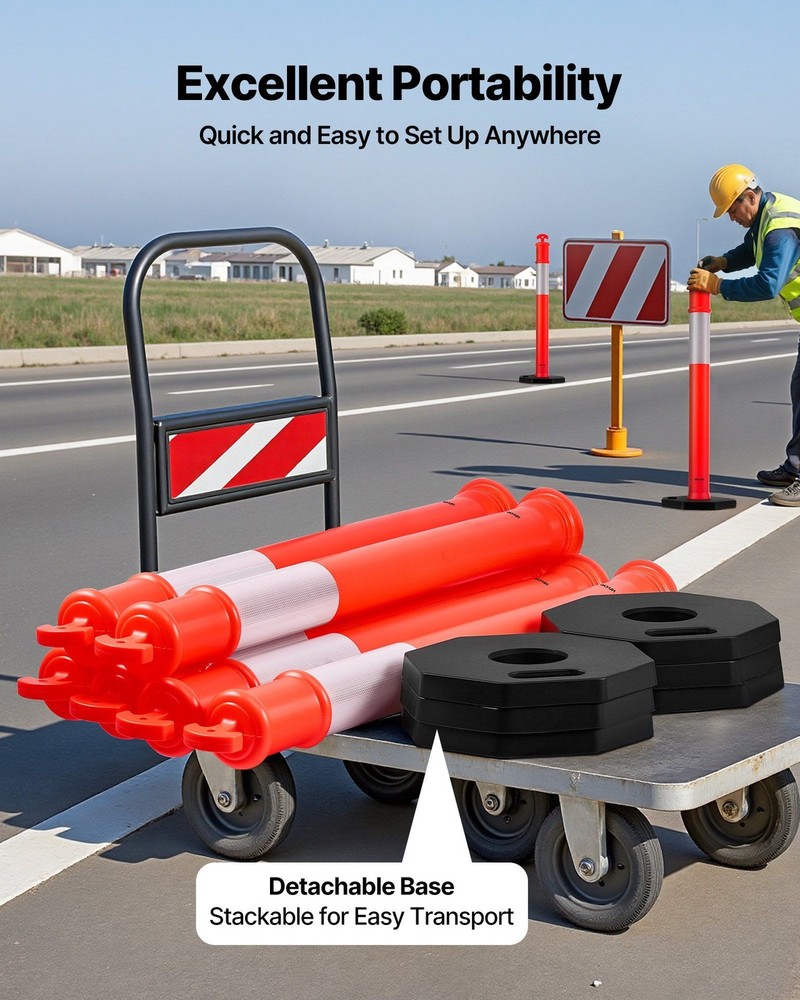 48" 6-Pack Delineator Posts with Weighted Base & Reflective Strips - Red