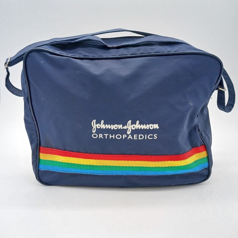 Vtg Johnson & Johnson Orthopaedic Adjustable Duffle Bag Blue, Rainbow 1990's