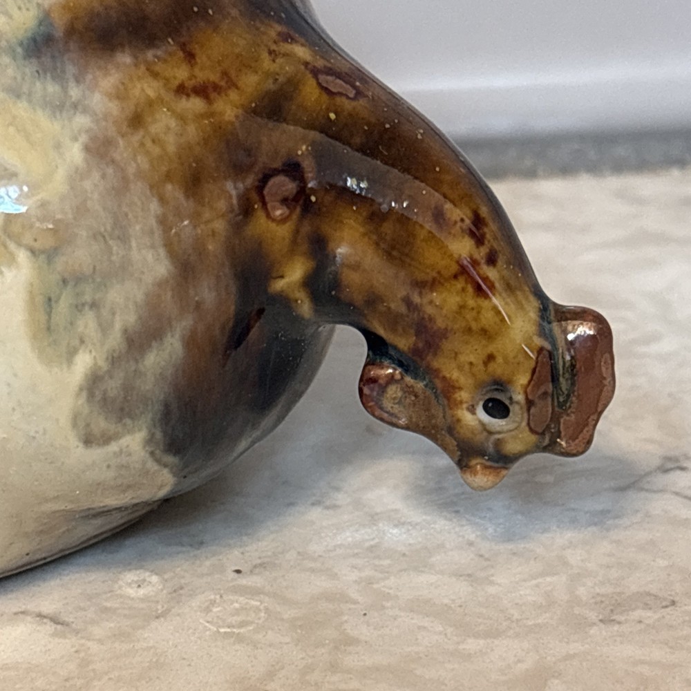Ceramic Stoneware Primitive Hen Sculpture Chicken Pecking Statue