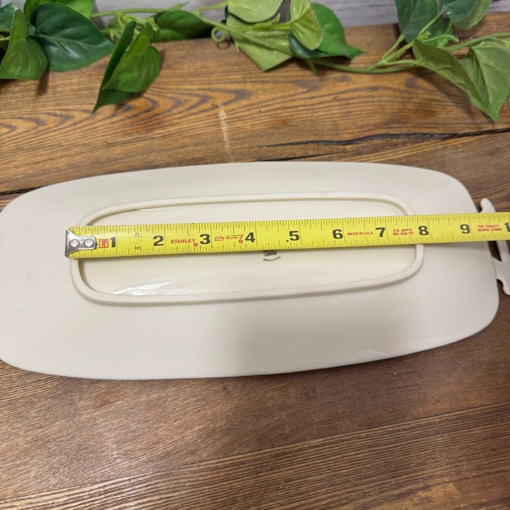 Lenox Ivory Rectangular Celery Asparagus Serving Tray Platter 13.5" Silver Trim