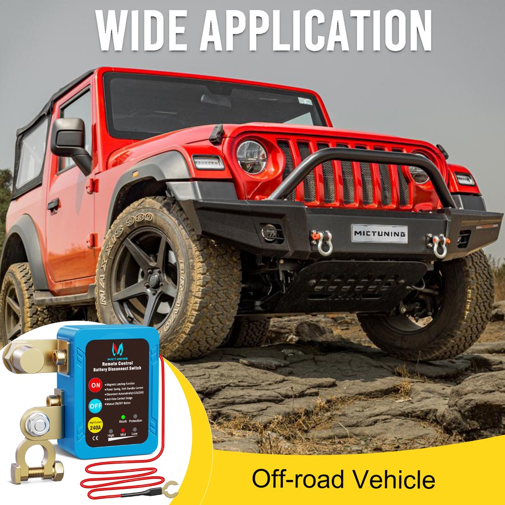 MICTUNING 12V 240A Remote Battery Disconnect Kill Switch Automatic LED Indicator