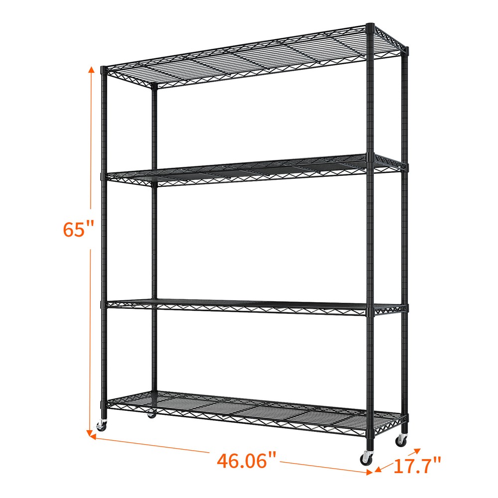 65"H Wire Rolling Shelving Unit on Wheels Adjustable Storage Rolling Wire Rack
