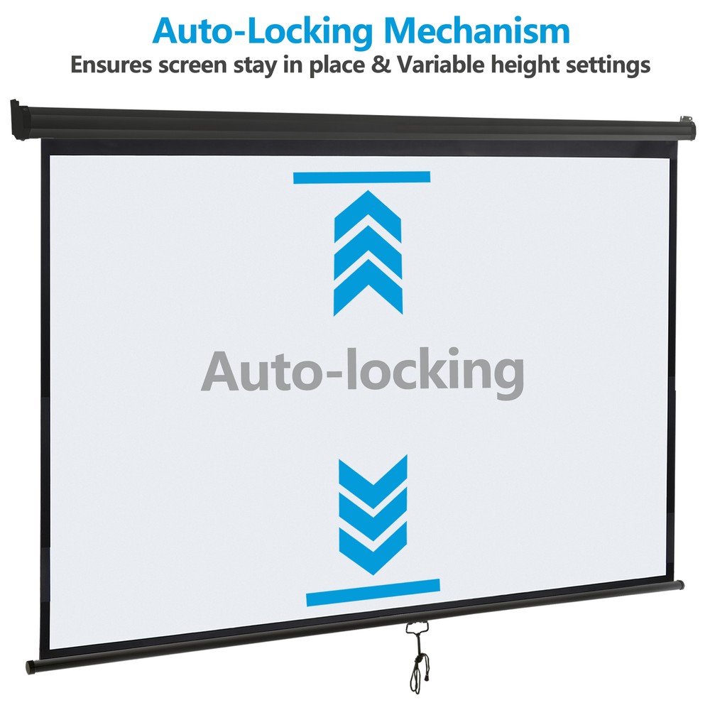 Projector Screen Pull Down 100" 16:9 HD Projection Screen Ceiling Wall-Mounted