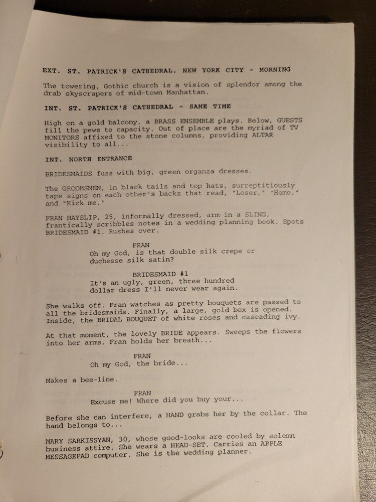 Vintage 1996 THE WEDDING PLANNER Script - Early Development Screenplay Draft