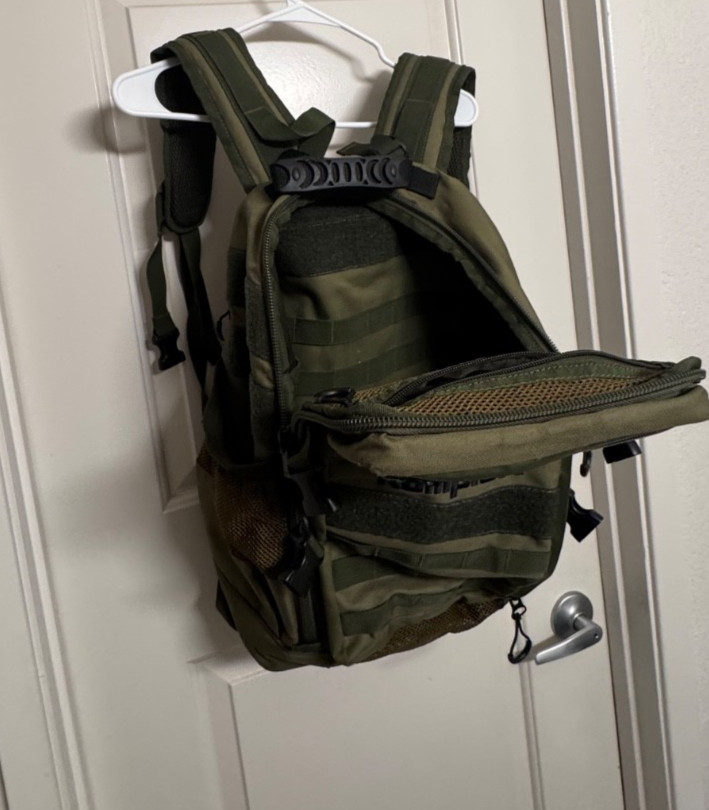 "Bear Komplex" Durable Tactical (Green) Backpack, 1 broken zipper, 4+ pockets