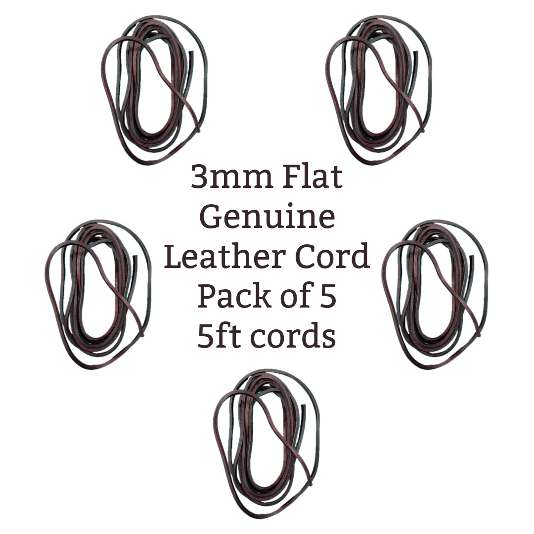 3mm Flat Genuine 25 ft Leather Cord, 8.33 Yards 5 Pack Strip Lace for Crafting