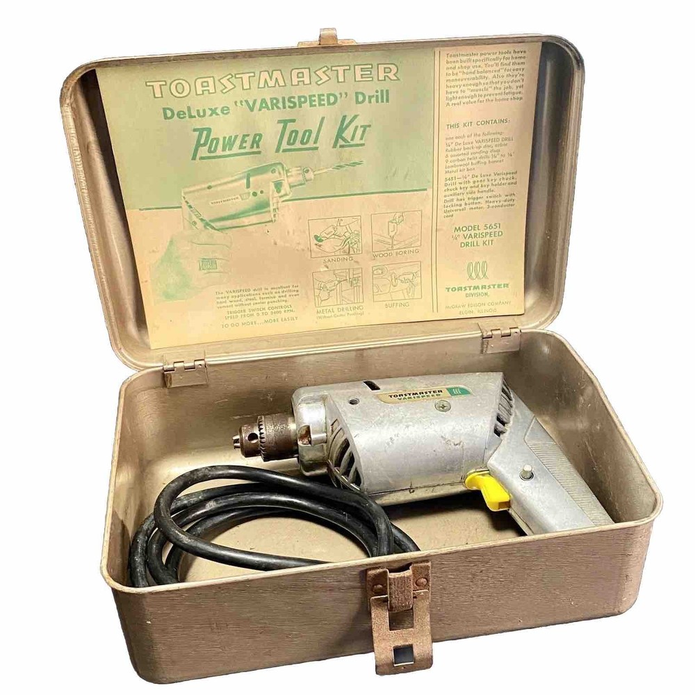 Toastmaster Varispeed Drill Model 5451 Power Tool Case Model 5651 Chuck Working
