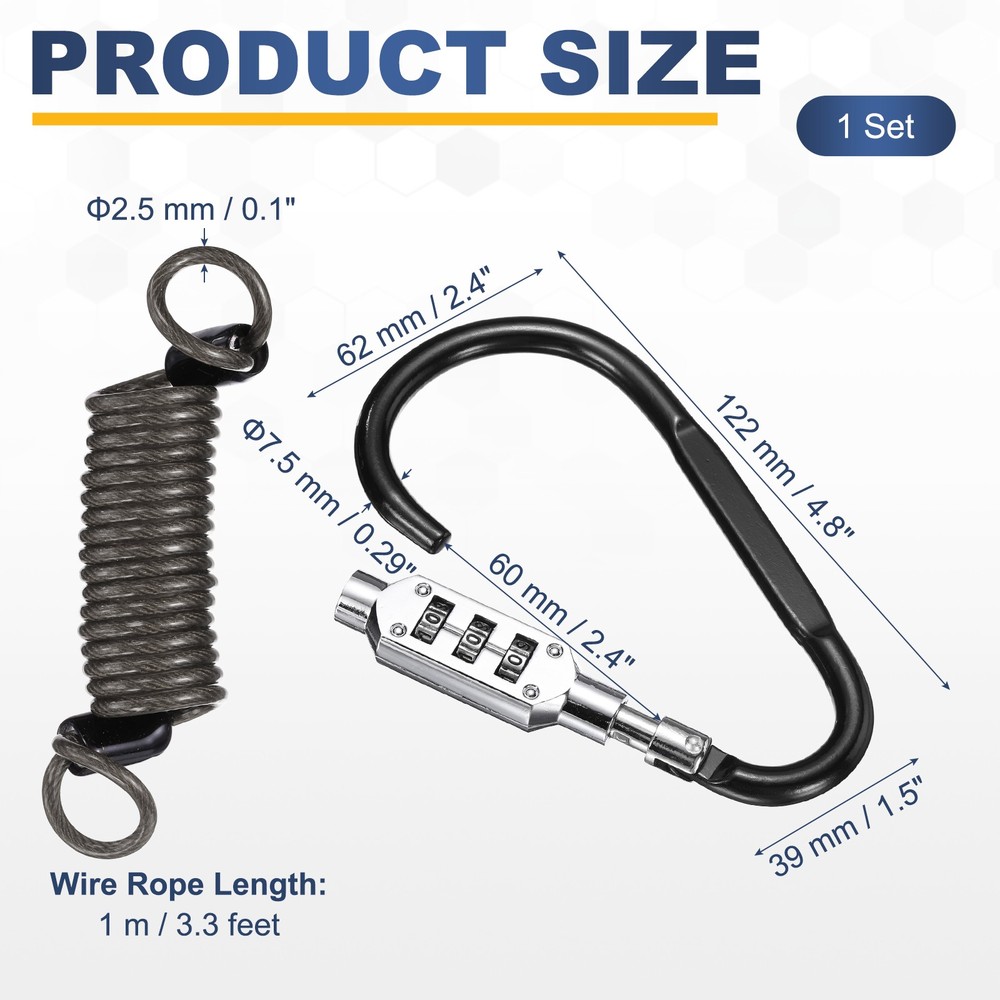 3.3Ft Security Cable Lock Steel Safety Cable with 4.8" Combination Lock Black