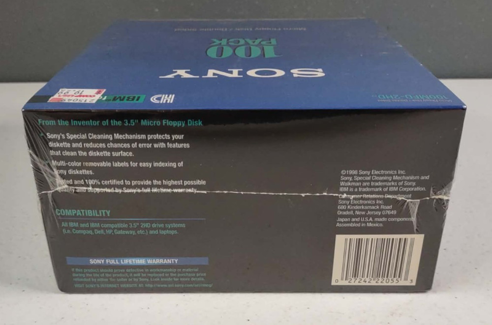 Sony Micro Floppy Disk Double Sided 100 Pack 100MFD-2HD IBM Formatted